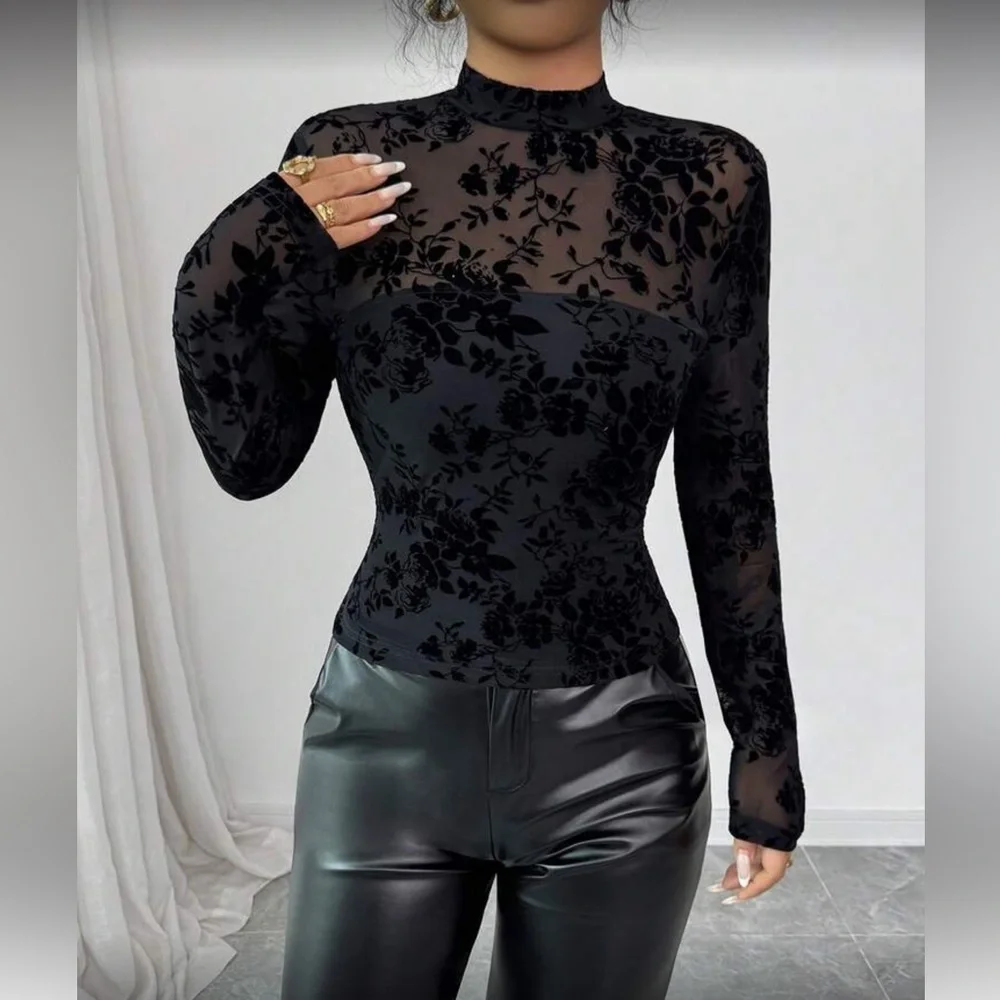 Elegant Black Floral Women Top